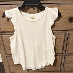 Madewell Cream Ruffle Cap-Sleeve Tank